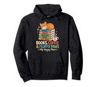 Books Coffee and Fluffy Paws Lecteur de Chat Confortable Sweat à Capuche