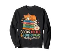 Books Coffee and Fluffy Paws Lecteur de Chat Confortable Sweatshirt