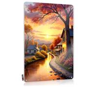 Books Inappropriate Decorations - Sunset Serenity: A Village Reflecting In Warm Light Rustic Wall Art Nice Easy Hang For Garage (30 x 40 cm)