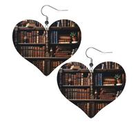 Books on the Bookshelf - Boucles d'oreilles en cuir pour femme - Boucles d'oreilles pendantes légères en forme de cœur - Bijoux cadeaux, One Size, Pas de gemme