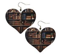 Books on the Bookshelf - Boucles d'oreilles en cuir pour femme - Boucles d'oreilles pendantes légères en forme de cœur - Bijoux cadeaux