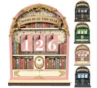 Books Read This Year Tracker, Book Counter Sign, Wooden Bookshelf Library Decoration for Readers Lover, Stylish Looking Tabletop Decor Book Accessories for Reading Goal, Bookworm Gift(#B)