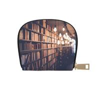 Bookshelf Books Women PU Leather Shell Card Bag Credit Card Clip Leather Zipper Wallet Coin Purse Storage Bag, blanc, Taille unique