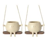 Bookwarm 1/2 Pièces Jardinière À Suspendre Intérieur Extérieur, Mignon Pot De Fleurs en Résine, Cache Pot en Forme De Visage, Pot De Fleurs Balançoire, Tête De Pot De Fleur À Visage Suspend