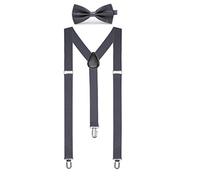 Boolavard Solide Couleur Mens Suspender Bow Tie Set Clip Sur Y Forme Bretelles Réglables (Gris)