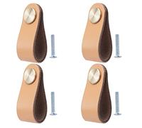 BOOLSFMAM Lot de 4 Poignée Meuble Cuir, Bouton de Portes Placard Poignee Cuir Bouton de Tiroir, Poignee de Meuble Vintage pour Armoires, Commode, Cuisine, Salle de Bain