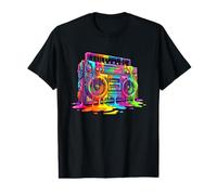 Boom Box Peinture Graffiti Multicolore des années 80 T-Shirt Graphique avec Valeur