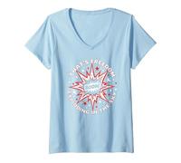 Boom! C'est la liberté Qui explose dans Le Ciel T-Shirt avec Col en V, Femme, Bleu Céleste, M