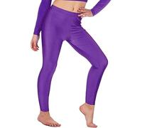 BOOM Prime Filles Gymnastique Brillant Danse Lycra Collants sans Pieds Ballet Stretch Élastique Enfants Leggings (Violet, 11-12)