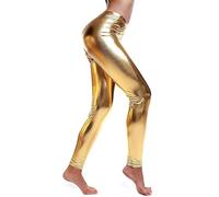 BOOM Prime Legging métallique Brillant Effet mouillé pour Femme - Pantalon Extensible à Taille Liquide (Or, 2XL)