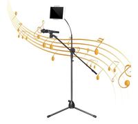 Boom Stand with Gooseneck Arm, Height Adjustable Metal Floor Holder and Phone Mount, Rotating Microphone Support for Stage Performance, Live Streaming, Singing, and Event Use