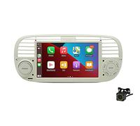 BOOMBOOST CarPlayer sans Fil Android Auto Stéréo de Voiture Android 7 Pouces 2 Din Écran Tactile Autoradio Support Bluetooth/FM/WiFi/GPS/Mirror Link Compatible pour Fiat 500+12LED Camera (Blanc)