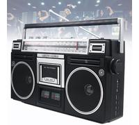 Boombox à cassette portable, lecteur CD rétro classique de style années 80, prise en charge de l'entrée SD/USB, avec radio AM/FM, enregistreur de pour les réunions de famille et les voyages,Black