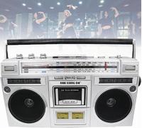 Boombox à cassette portable, lecteur CD rétro classique de style années 80, prise en charge de l'entrée SD/USB, avec radio AM/FM, enregistreur de pour les réunions de famille et les voya(Color:argent)