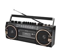 Boombox Bluetooth rétro avec haut-parleur stéréo, lecteur de cassette, radio AM/FM/SW, lecture USB et carte TF, connectivité Bluetooth 5.0, noir