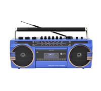 Boombox Bluetooth rétro avec haut-parleur stéréo, lecteur de cassette, radio AM/FM/SW, lecture USB et carte TF, connectivité Bluetooth 5.0, bleu