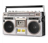 Boombox bluetooth rétro street des années 80, lecteur de cassettes boombox bluetooth rétro avec radio am / fm et amplification des basses, haut-parleur intégré, prise casque 3,5 mm, prise en charge de