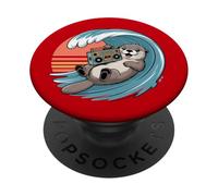 Boombox Boombox rétro années 80 Coucher de Soleil Surf Sea Otter PopSockets PopGrip Adhésif