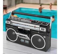 Boombox Lecteur CD rétro des années 80 avec radio AM/FM, enregistreur de cassette, enregistrement USB et haut-parleurs stéréo intégrés pour réunions de famille et voyages