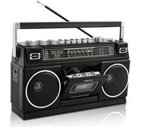 Boombox Rétro Années 80 avec Bluetooth et Lecteur Cassette Radio AM/FM/SW1/SW2, Son Graves Puissants 24W, Support USB/Micro SD, Portable pour Intérieur et Extérieur