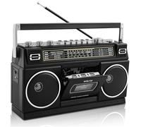 Boombox Rétro Années 80 avec Bluetooth et Lecteur Cassette | Radio AM/FM/SW1/SW2, Son Graves Puissants 24W, Support USB/Micro SD, Portable pour Intérieur et Extérieur