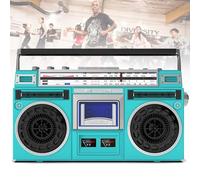 Boombox Rétro avec Lecteur CD Et Cassette, Radio Stéréo Rétro À Deux Haut-parleurs, Magnétophone Multifonctionnel avec Antenne Radio Rétractable, Tonalité Réglable Et Prise Casque pour La Famille