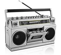 Boombox Rétro Boombox Années 80 avec Bluetooth et Lecteur Cassette, Son Graves 24W