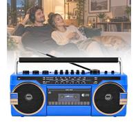 Boombox Rétro Style Années 80, Lecteur CD/Cassette Rétro, Boutons De Réglage du Volume, Prise Casque, Son Stéréo, Enregistrement Et Lecture, Compatible USB/SD, Les Fêtes Et Les Voyages Blue