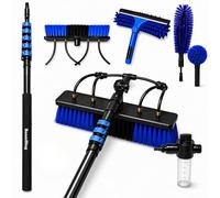 BoomDing Brosse de lavage télescopique 5,8 m - Kit de nettoyage tout-en-un avec 5 embouts pour installation PV, jardin d'hiver, gouttière et toit de terrasse - Balai à eau avec distributeur de savon