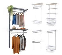 BOOMET Rail d'étagères pour penderie - Avec fond métallique anthracite - Système d'étagères flexibles à 2 rangées avec tringle à vêtements et étagères réglables