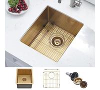 BoomHoze Évier à barre dorée encastrable de 38,1 x 43,2 cm, petit évier de cuisine encastrable pour véhicule récréatif - Évier de cuisine en acier inoxydable SUS304 de calibre 16