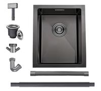 Boomhoze Evier Cuisine 30 X 40 cm, Evier Inox 1 Bac, Noir | Montage Encastré, Sur Plan Ou Sous Plan, Avec Trop-Plein Et Filtre de Vidange, Idéal Pour Appartement Et Chalet