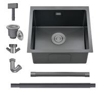 Boomhoze Evier Cuisine 40 X 40 cm, Evier Inox 1 Bac, Noir | Montage Encastré, Sur Plan Ou Sous Plan, Avec Trop-Plein Et Filtre de Vidange, Idéal Pour Appartement Et Chalet