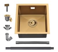 Boomhoze Evier Cuisine 40 X 40 cm, Evier Inox 1 Bac, Or | Montage Encastré, Sur Plan Ou Sous Plan, Avec Trop-Plein Et Filtre de Vidange, Idéal Pour Appartement Et Chalet