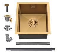Boomhoze Evier Cuisine 40 X 45 cm, Evier Inox 1 Bac, Or | Montage Encastré, Sur Plan Ou Sous Plan, Avec Trop-Plein Et Filtre de Vidange, Idéal Pour Appartement Et Chalet