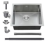 Boomhoze Evier Cuisine 55 X 45 cm, Evier Inox 1 Bac, Brossé | Montage Encastré, Sur Plan Ou Sous Plan, Avec Trop-Plein Et Filtre de Vidange, Idéal Pour Appartement Et Chalet