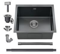 Boomhoze Evier Cuisine 55 X 45 cm, Evier Inox 1 Bac, Noir | Montage Encastré, Sur Plan Ou Sous Plan, Avec Trop-Plein Et Filtre de Vidange, Idéal Pour Appartement Et Chalet