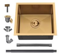 Boomhoze Evier Cuisine 55 X 45 cm, Evier Inox 1 Bac, Or | Montage Encastré, Sur Plan Ou Sous Plan, Avec Trop-Plein Et Filtre de Vidange, Idéal Pour Appartement Et Chalet