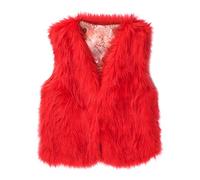 BOOMJIU Gilet en fourrure synthétique pour femme - Gilet court en fausse fourrure - Veste sans manches - Veste d'hiver - Parka en fourrure - Manteau pour femme, rouge, M