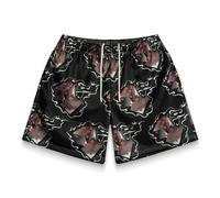 BOOMLEMON Short de basket-ball décontracté pour homme - Short athlétique en maille avec imprimé flamme - Short de course à pied, Dice Flame Noir, Taille XS