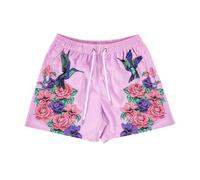 BOOMLEMON Short en maille pour homme avec imprimé graphique - Style décontracté et tendance - Style rétro, Oiseau Fleur Rose, Taille XL