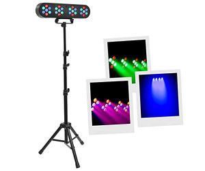 BoomTone DJ D-Tiene Jeu de lumières multicolore Disco Club DJ, 28 LED RGB de 1W, Dimmer, Kit complet avec support. Réglable en hauteur. Programmes automatiques, détection sonore, télécommande fournie.