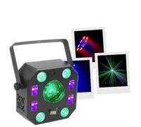BoomTone Dj LightShow 5FX BoomToneDJ - Jeu de lumières à 5 effets - LZR, Stroboscope, Crystal Ball, UV, LED wash - Contrôle DMX