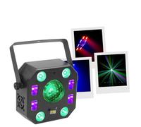 BoomTone Dj LightShow 5FX BoomToneDJ - Jeu de lumières à 5 effets - LZR, Stroboscope, Crystal Ball, UV, LED wash - Contrôle DMX