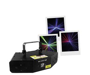 BoomTone DJ Six Eyes RGB LZR d'animation Jeux de lumière Eclairage disco pour soirée. LZR multicolore vert rouge bleu. Classe 3B. e protection. Mode Automatique / Détection sonore / DMX.
