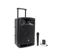 BoomTone DJ TRAVELSOUND12-VHF Système de Sonorisation Portable Noir 600W avec Bluetooth. Lecteur USB, SD et Micro Main et Serre-tête VHF Inclus. Idéal pour DJ, Karaoké, Spectacles de Rue et Fête