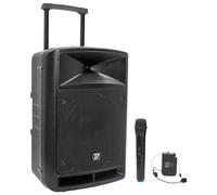 BoomTone DJ TRAVELSOUND12-VHF Système de Sonorisation Portable Noir 600W avec Bluetooth. Lecteur USB, SD et Micro Main et Serre-tête VHF Inclus. Idéal pour DJ, Karaoké, Spectacles de Rue et Fête