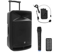 BoomTone DJ TravelSound15-VHF Enceinte Sono Portable Autonome avec 2 micros sans Fil. Karaoke Haut-Parleur 800W Tuner FM. Récepteur Bluetooth. Lecteur de Carte SD, clé USB et télécommande IR.