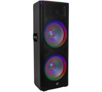 BoomToneDJ BS215A LED - Enceinte Sono Active 2x15 avec Bluetooth, USB/SD, Radio FM et éclairage LED intégré pour soirées, karaoké, Bars et événements. Puissance de 250 W RMS.