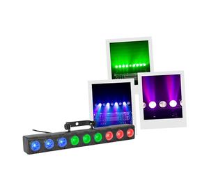 BoomToneDJ ColorBar 9x3W RGB - Barre LED RGB 9x3W avec contrôle DMX, télécommande IR, Effets stroboscopiques et LED Individuelles - Idéale pour DJ, scènes, événements et installations Fixes